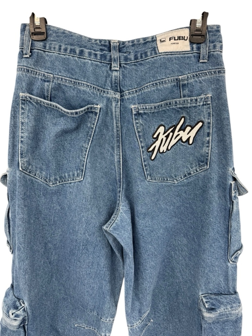 FUBU Forever 21 Cargo Multi Pocket Vintage Y2K Skater Oversized Jeans M - Picture 6 of 8